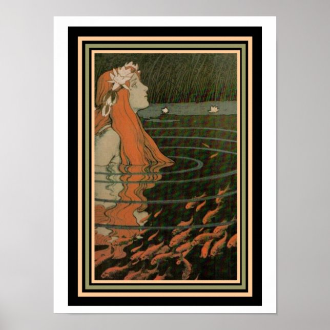 Mucha "Sjöjungfru med Guld Fish" Art nouveau Poste Poster (Framsidan)