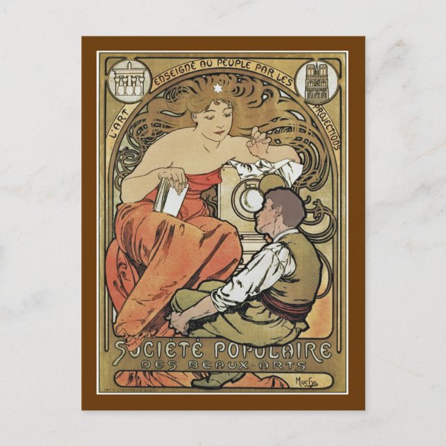 Mucha - Societe Populaire des Beaux-Arts Vykort (Framsida)