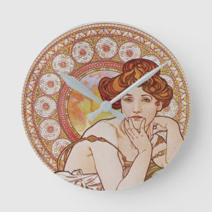 Mucha Vintage Topaz Precious Stones Art nouveau Rund Klocka