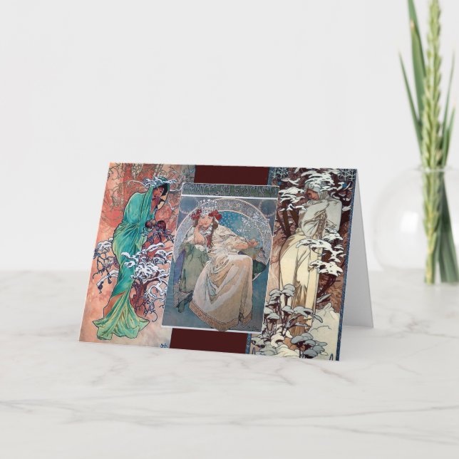 Mucha winter princess collage art deco kort (Framsida)