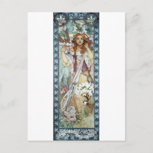 Mucha Woman Art Deco Flowers Vår blommar Vykort
