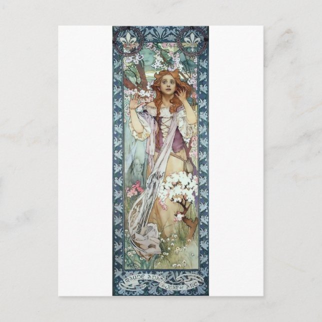 Mucha Woman Art Deco Flowers Vår blommar Vykort (Framsida)