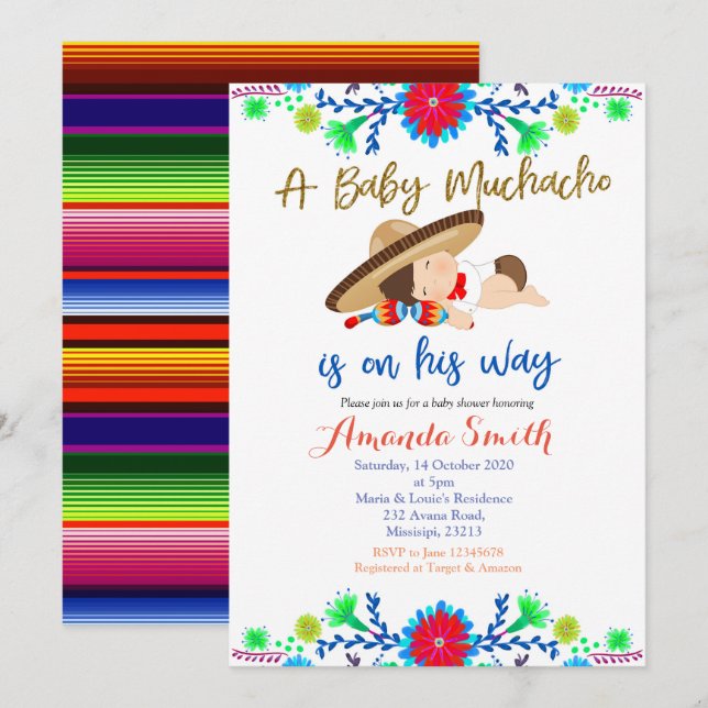 Muchacho MEXICAN Fiesta Baby Shower-inbjudan Inbjudningar (Fram/baksida)
