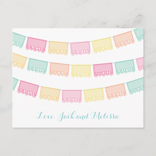 Muchas Gracias Mexikanska Pappra spanska Tacken Vykort (Framsida)