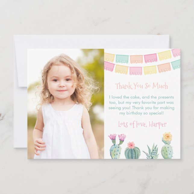 Muchas Gracias Papel Picado Cacti Birthday Bild Tack Kort (Framsida)