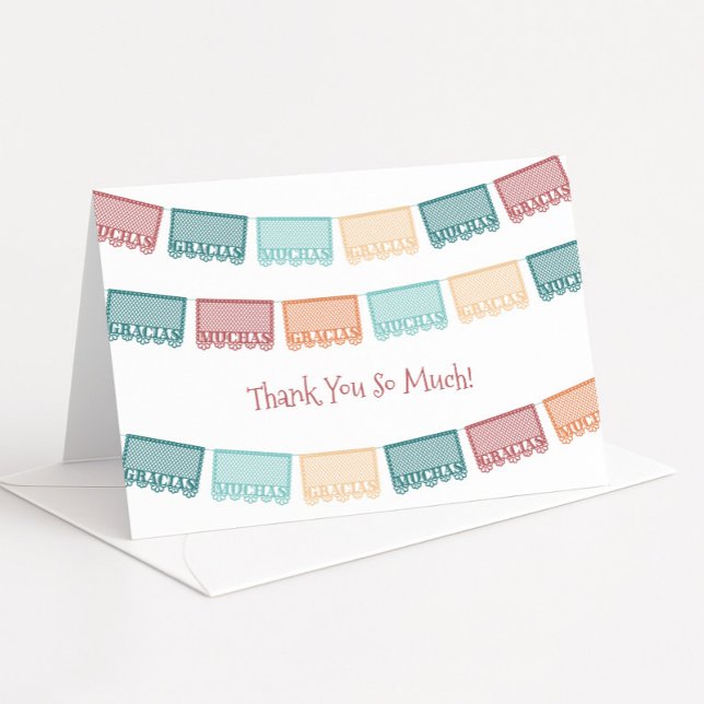 Muchas Gracias Papel Picado Mexican Baby Shower Th Tack Kort (Muchas gracias papel picado Mexican inspired thank you card design in muted fall colors)