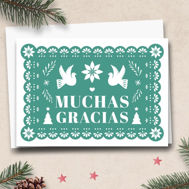 Muchas Gracias Papel Picado Tack jul Helgkort (Muchas Gracias Papel Picado Christmas Thank You Holiday Card by Fiesta Valley Print)