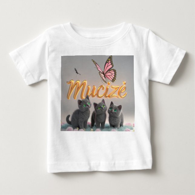 "MUCİZE" - Dreamy Elegance with Kittens & Butterfl T Shirt (Framsida)