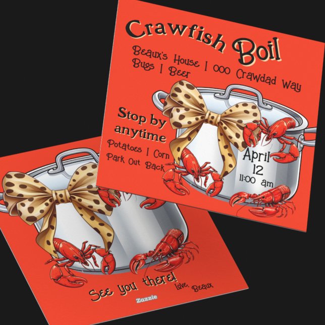 Mudbug Boiling Pot med Bow och Kräftor Party Julkort (Crawfish and bows on a boiling pot for your next mudbug adventure.  Customize the front and back)