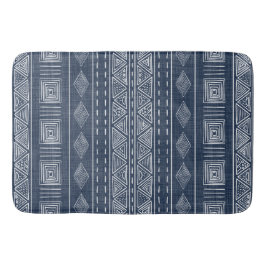 Mudcloth Stil Navy Blue and White Tribal Mönster Badrumsmatta