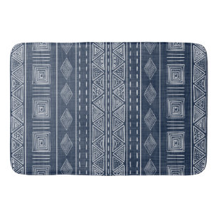Mudcloth Stil Navy Blue and White Tribal Mönster Badrumsmatta