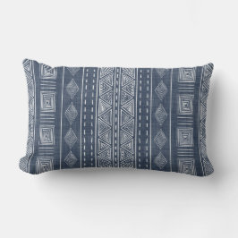Mudcloth Stil Navy Blue and White Tribal Mönster Lumbarkudde