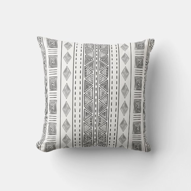 Mudcloth Tribal Mönster White and Black Kudde (Framsida)