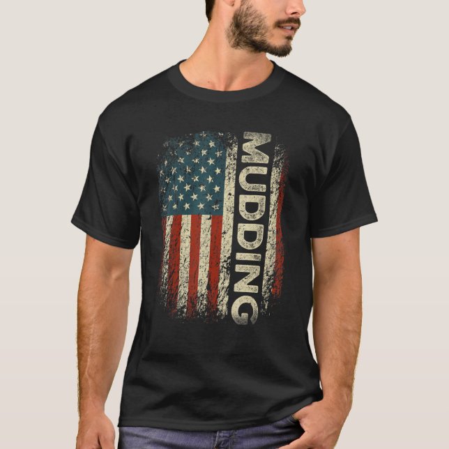 Mudding Off Road USA flagga Distress Lera Springa  T Shirt (Framsida)