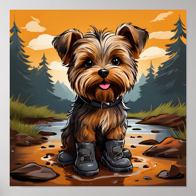 Muddy Tassar, Lycklig Heart: Yorkie in Boots Wall  Poster (Framsidan)