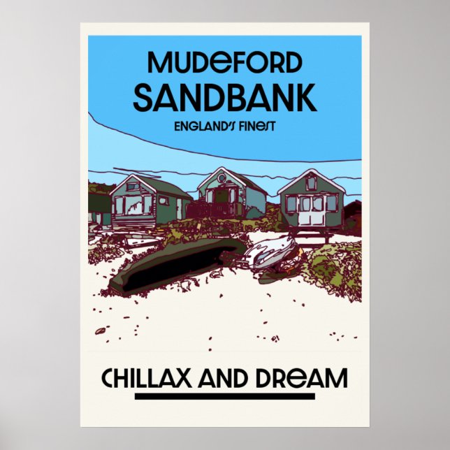 Mudeford Sandbank English Beach Art Poster (Framsidan)