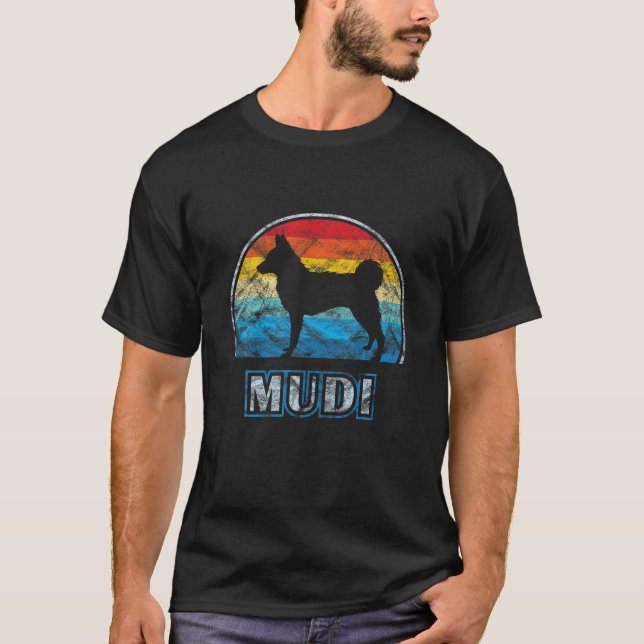 Mudi Vintage Design Hund T Shirt (Framsida)