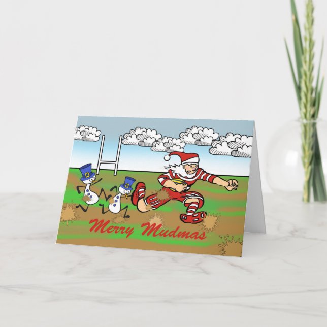 Mudmas, Santa och Snögubbar Rugby i Lera Helgkort (Framsida)