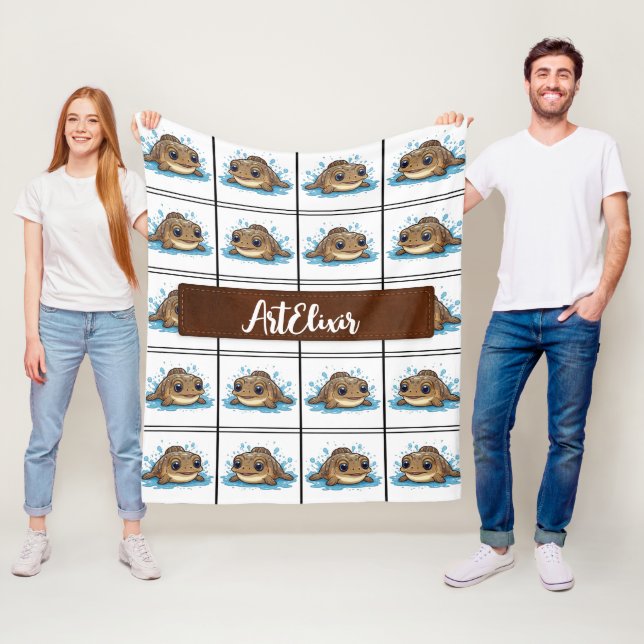 Mudskipper Kawaii Brown Mönster Fleecefilt (På plats)