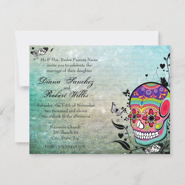 Muerte Day of the dead Calaveras Sugar Skull Inbjudningar (Framsida)