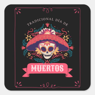 Muertos Skull Day of the dead Fyrkantigt Klistermärke