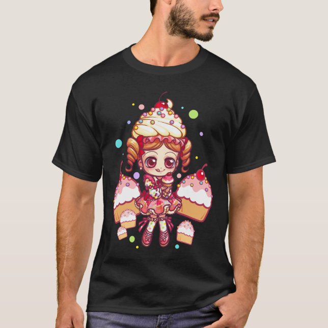Muffin-chan mörkskjorta tee (Framsida)