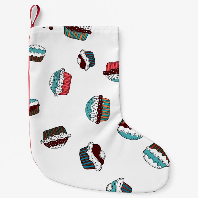 Muffin. Grattis på födelsedagen cupkakas bakgrund  Liten Julstrumpa (Framsidan)