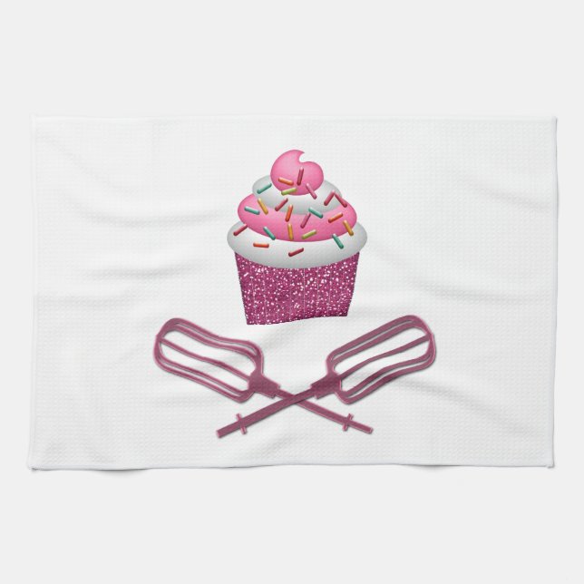 Muffin & korsade drevkarlar i rosor kökshandduk (Horisontell)