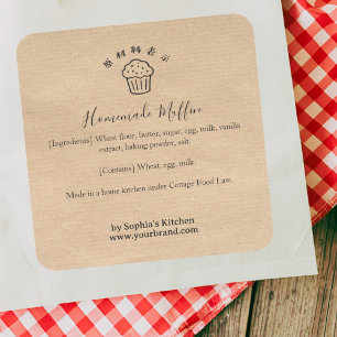 Muffin Kraft Minimalistisk Bakery Ingrediens Fyrkantigt Klistermärke
