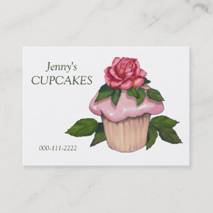 Muffinaffär, bakning, rosa isläggning, rosa ros visitkort
