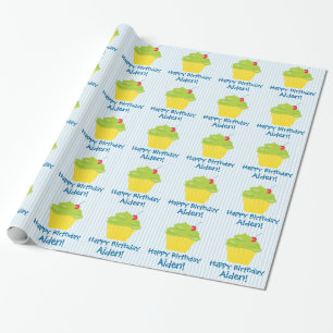 Muffinen på blått görar randig barnets födelse presentpapper