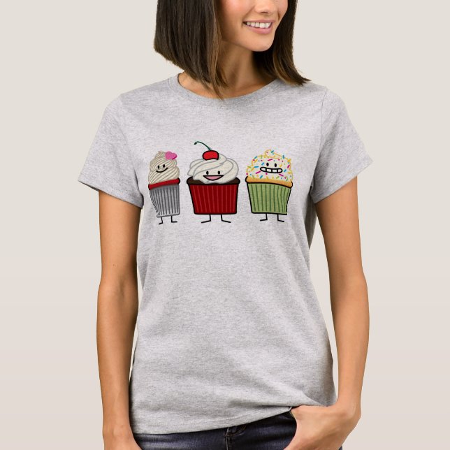 Muffinfamiljisläggning strilar körsbärsröd t-shirt (Framsida)