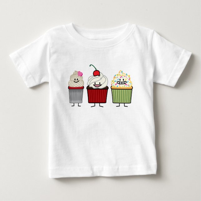 Muffinfamiljisläggning strilar körsbärsröd tee shirt (Framsida)