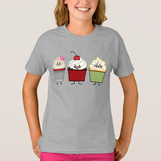 Muffinfamiljisläggning strilar körsbärsröd tee shirt (Framsida)