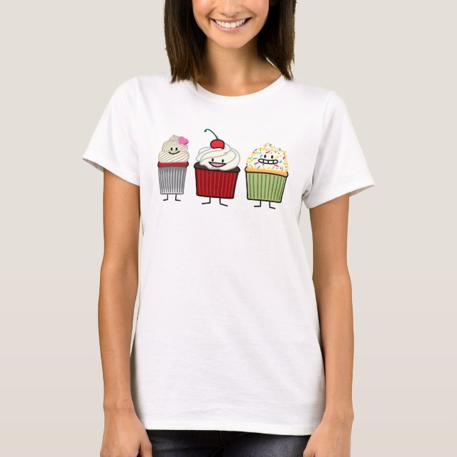 Muffinfamiljisläggning strilar körsbärsröd tee shirt (Framsida)