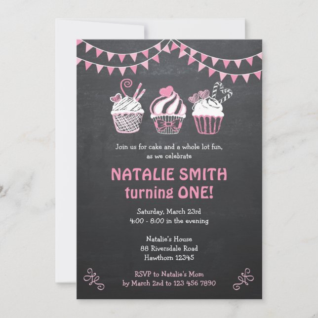 Muffininbjudan/svart tavlamuffininbjudan inbjudningar (Framsida)