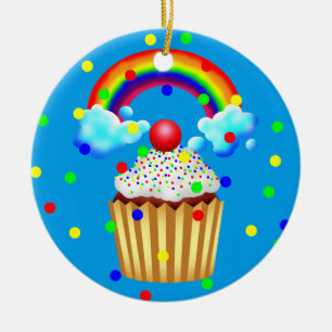 Muffinparty med regnbågen & stänk julgransprydnad keramik