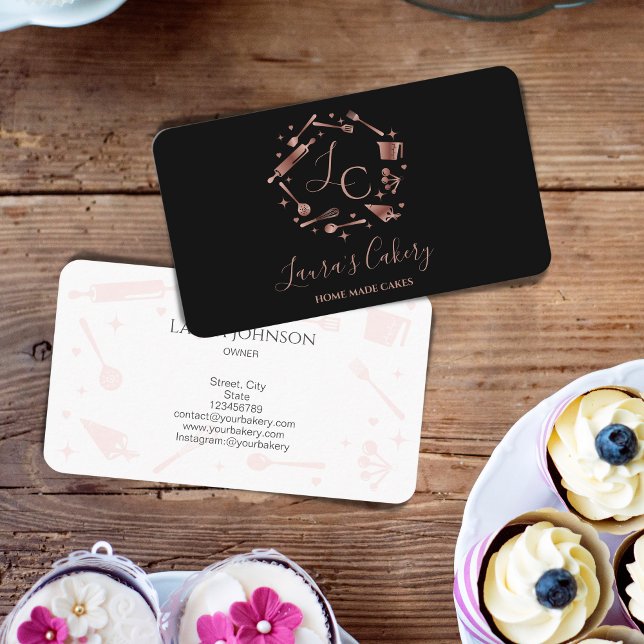 Muffins Baking Ro Guld Utensils Whisk Monogram Visitkort (Skapare uppladdad)