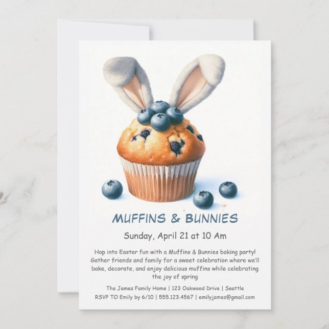 Muffins & Bunnies - inbjudan till Baking Party i P (Framsida)