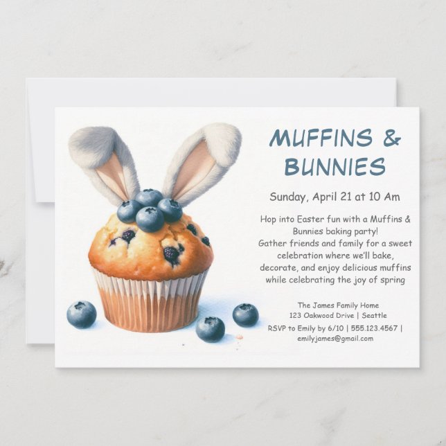Muffins & Bunnies - inbjudan till Baking Party i P (Framsida)