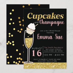 Muffins & Champagne Black & Guld Möhippa Inbjudningar