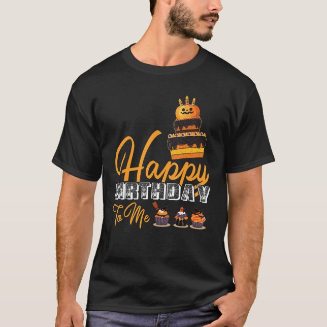 Muffins Halloween Birthday Cake Grattis på födelse T Shirt (Framsida)