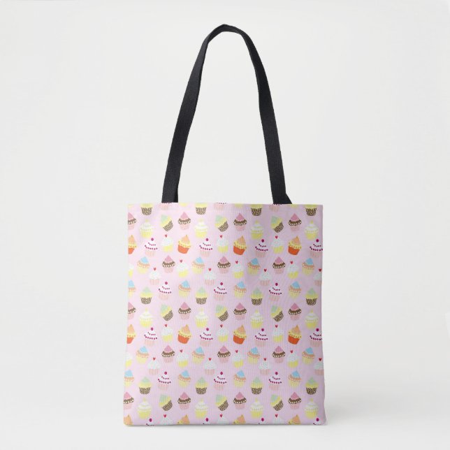 Muffins Mönster Pastel Rosa Cute Tote Bag Tygkasse (Framsida)