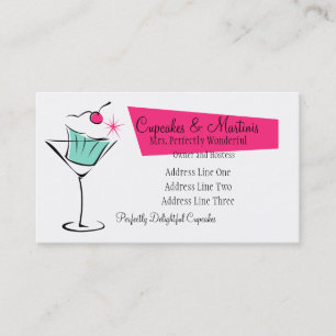 Muffins och Martinis i shock rosa Visitkort
