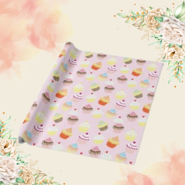 Muffins Watercolor Tapet Background Mönster Presentpapper (Skapare uppladdad)