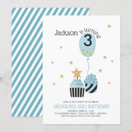 Muffinsar & Balloon Faux Glitter Boy's Birthday Inbjudningar