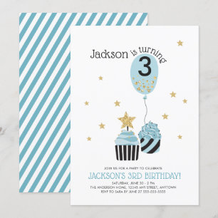 Muffinsar & Balloon Faux Glitter Boy's Birthday Inbjudningar