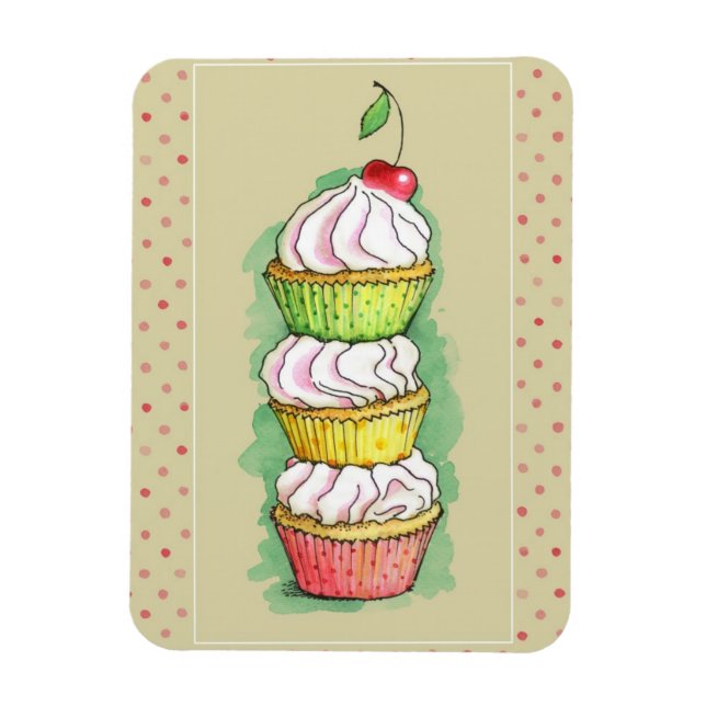 Muffinsar för vattenfärg. Köksillustration. Magnet (Vertikal)