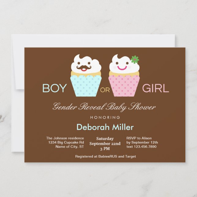 Muffinsar Gender Visa babyskor Inbjudningar (Framsida)