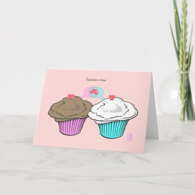 Muffinsar i Kärlek ChocoVanillaPinkBlue Valentine Kort (Framsida)